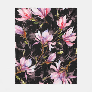 Manta Polar Flores de magnolia rosa en un patrón de ramita