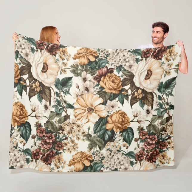 Manta Polar Flores de marfil antiguas, patrón de Rosas multico (In situ)