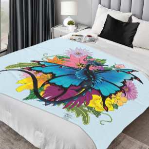 Manta Polar Flores de mariposa azul Dragon