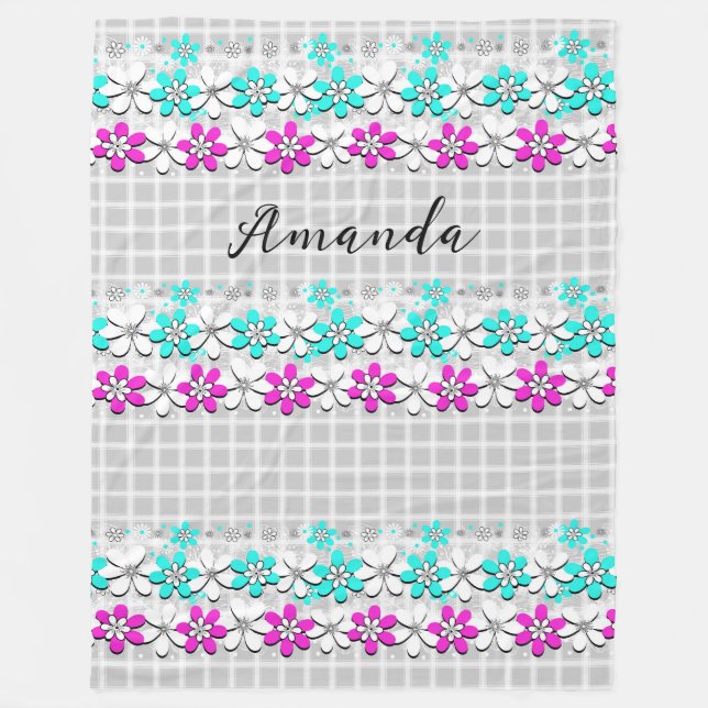 Manta Polar Flores de neón de papel sobre un regadío gris y bl (Anverso)