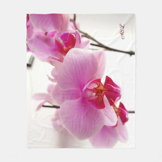 Manta Polar Flores de orquídeas rosas (Anverso)