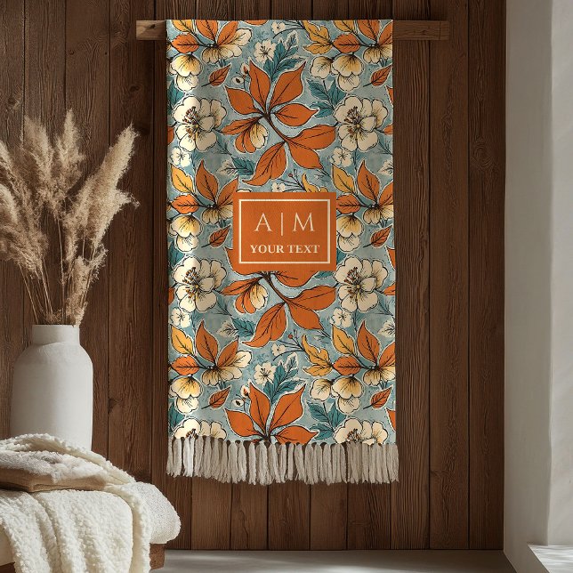 Manta Polar Flores de Otoño Calida Terracota Cobre Verde Paste (Warm Terracotta Copper Pastel Green Fall Flowers Blanket)