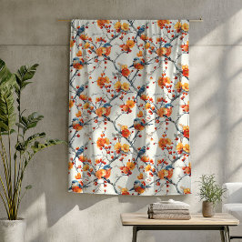 Manta Polar Flores de otoño cubiertas con pájaros coloridos en