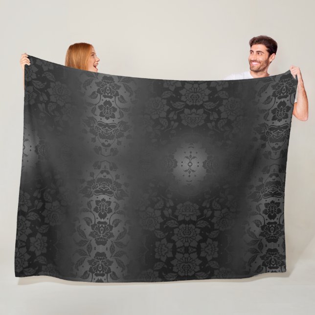Manta Polar Flores de plata gris negro Floral elegante (In situ)
