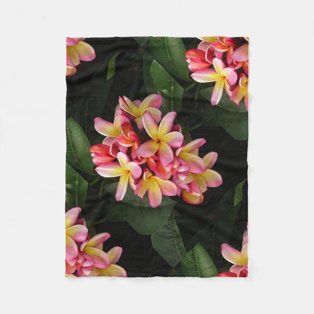 Manta Polar Flores de Plumeria rosa y amarilla (Anverso)