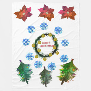 Manta Polar Flores de Poinsettia navideña