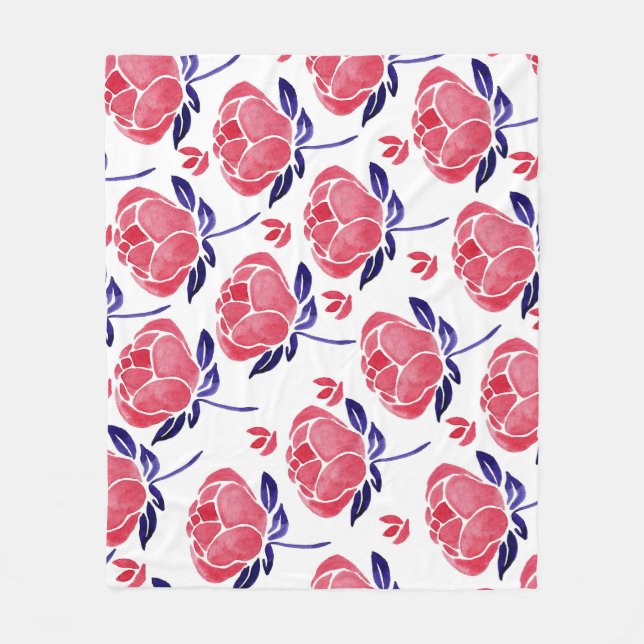 Manta Polar Flores de primavera, acuarela sin costuras. (Anverso)