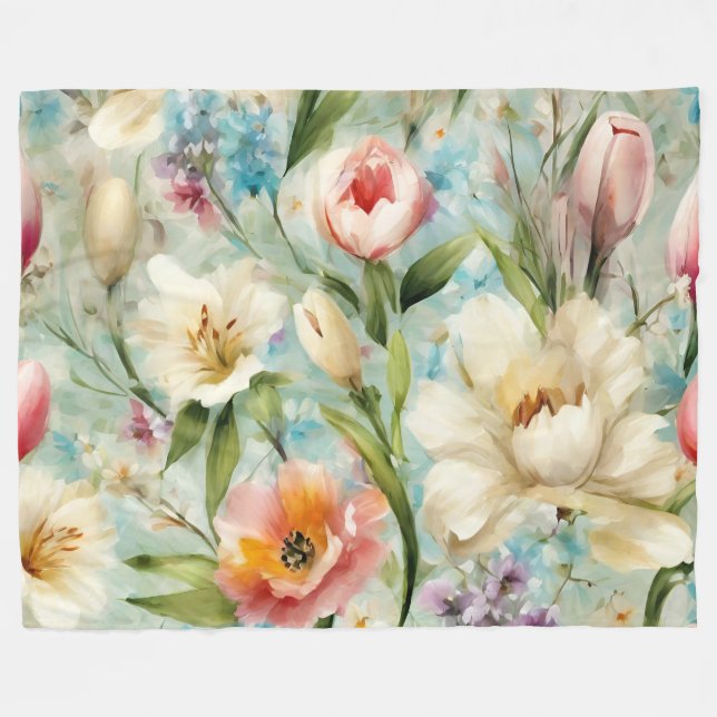 Manta Polar Flores de primavera al estilo del impresionismo (Frente (Horizontal))