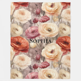 Manta Polar Flores de primavera de crema de borgoña