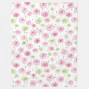 Manta Polar Flores de ranúnculo rosa menta