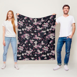 Manta Polar Flores de Sakura rosada negra, diseño de patrones,
