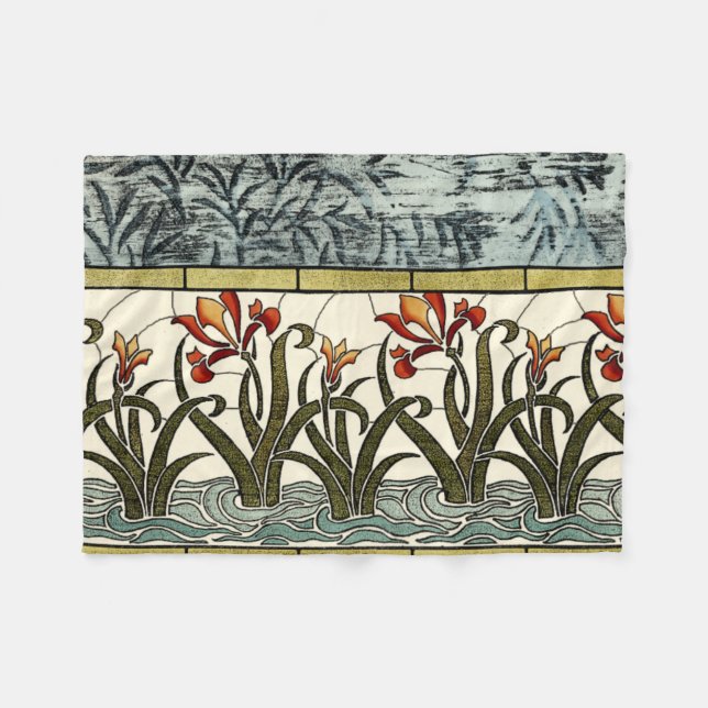 Manta Polar Flores de vidrio manchado con una frontera tan gra (Frente (Horizontal))