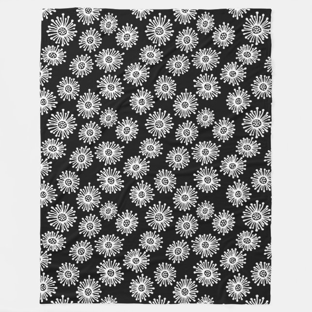 Manta Polar Flores dibujadas a mano - Blanco sobre negro (Anverso)
