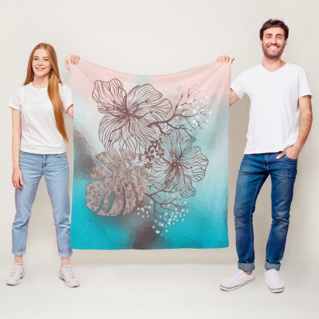 Manta Polar Flores esbozadas abstractas hojas gradiente floral (In situ)