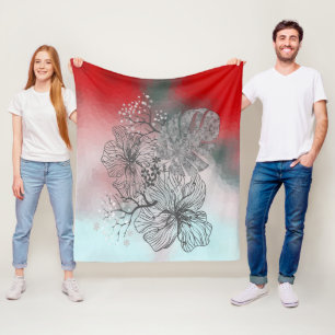 Manta Polar Flores esbozadas abstractas hojas gradiente floral