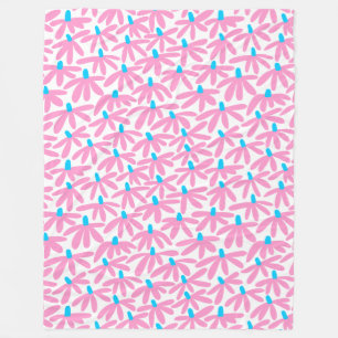 Manta Polar Flores estilizadas: rosa, azul cielo y blanco