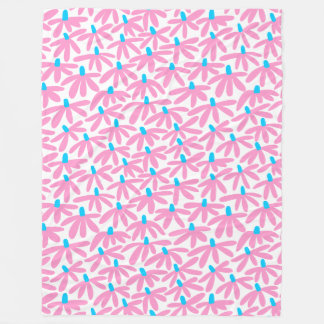 Manta Polar Flores estilizadas: rosa, azul cielo y blanco