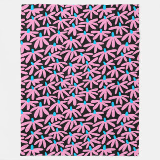 Manta Polar Flores estilizadas: rosa, azul cielo y negro