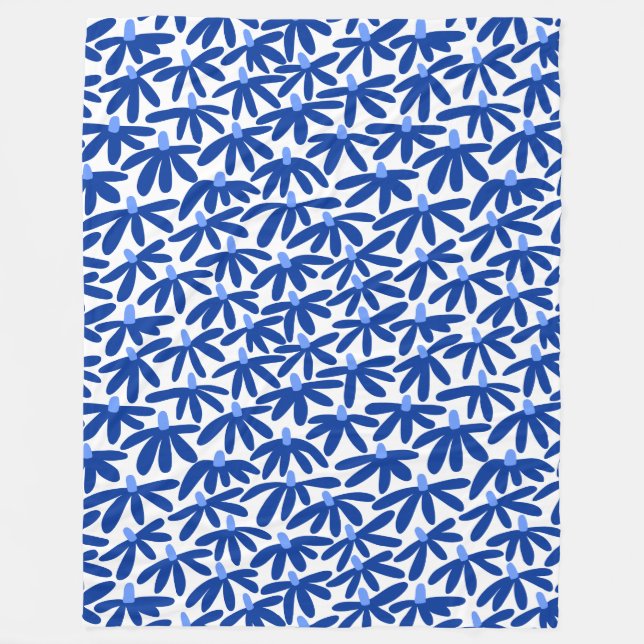 Manta Polar Flores Estilizadas - Tonos de Azul y Blanco (Anverso)