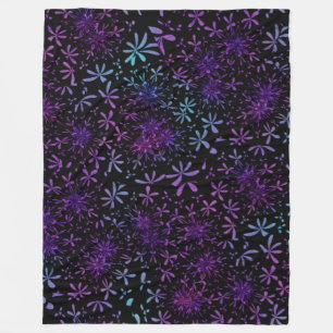Manta Polar Flores florales de color púrpura de Aqua Retro