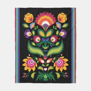 Manta Polar Flores folclóricas, mezcla de colores 2 sobre neg