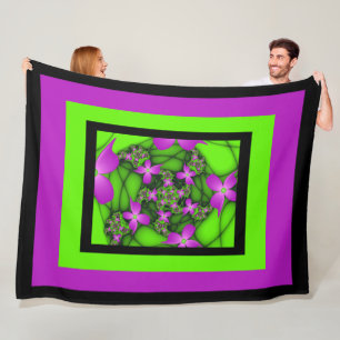 Manta Polar Flores fractales abstractas modernas neon rosa ver