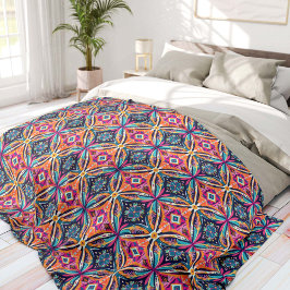 Manta Polar Flores geométricas naranjas y azules bohemios
