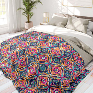 Manta Polar Flores geométricas naranjas y azules bohemios