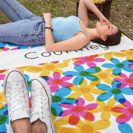 Manta Polar Flores Hippie Brillantes y Negrita Floral Retro