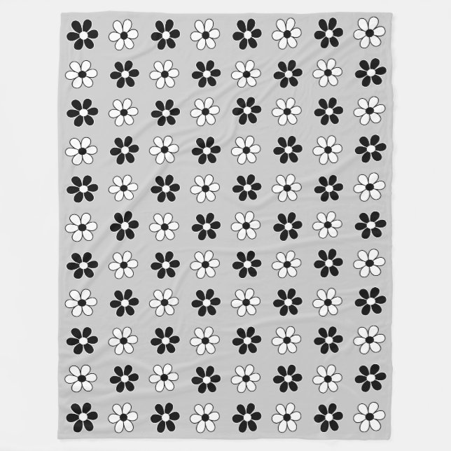Manta Polar Flores modernas en blanco y negro sobre gris plate (Anverso)