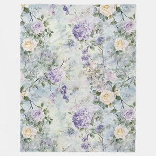 Manta Polar Flores moradas de Crema Romántica