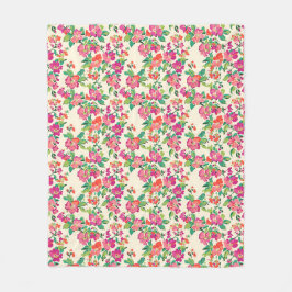 Manta Polar Flores moradas/rosas hojas verdes