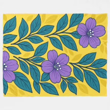 Flores Moradas y Hojas Azul Verdoso sobre Fondo Am