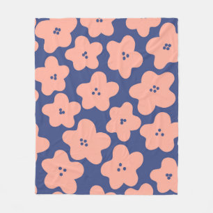 Manta Polar Flores naranjas pastel divertidas sobre fondo azul