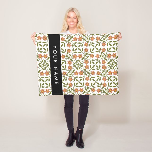 Manta Polar Flores naranjas, Patrón Floral, Boho, Su Nombre (In situ)