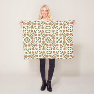 Manta Polar Flores Naranjas, Patrón Floral, Follaje, Boho