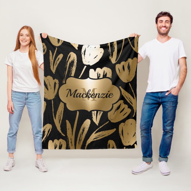 Manta Polar Flores negras y doradas (In situ)