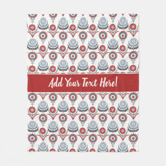 Manta Polar Flores nórdicas de carbón blanco y rojo gris