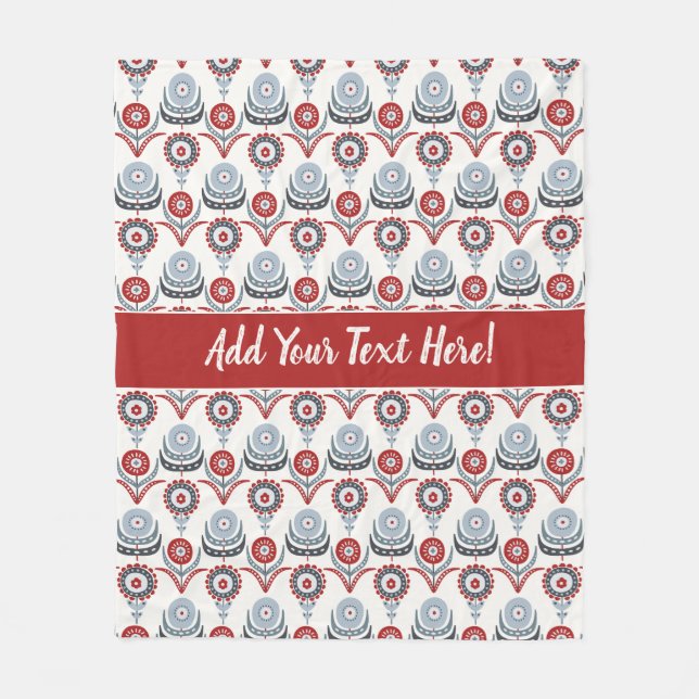 Manta Polar Flores nórdicas de carbón blanco y rojo gris (Anverso)