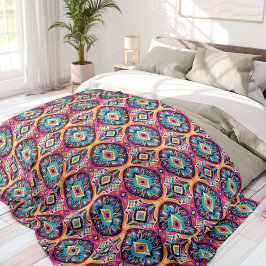 Manta Polar Flores ornamentales rosa y turquesa bohemio 