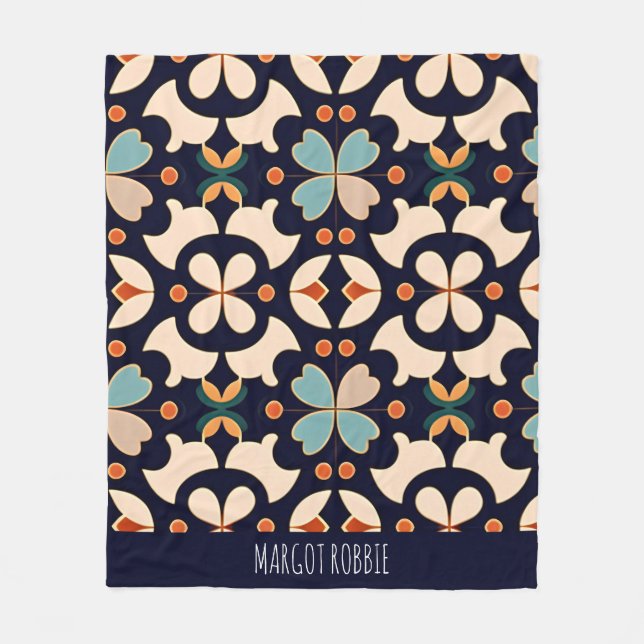 Manta Polar Flores Patrón floral isométrico azul beige (Anverso)