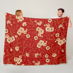 Manta Polar Flores pequeñas con motivos rojos