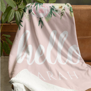 Manta Polar Flores Pink Pastel Modernas Hola Y Nombras
