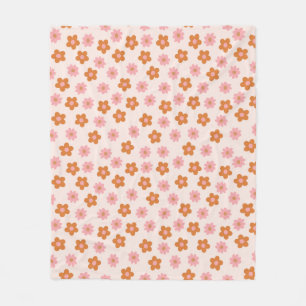 Manta Polar Flores pop de metal retro rosado y quemado Naranja