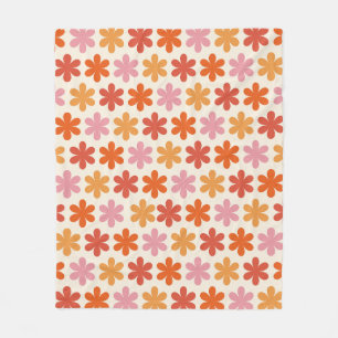 Manta Polar Flores Retro Groovy Rosa Y Naranja Estética Pat
