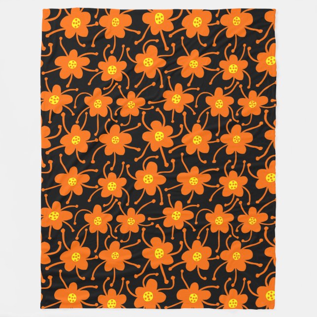 Manta Polar Flores rivales: Naranja y amarillo sobre negro (Anverso)