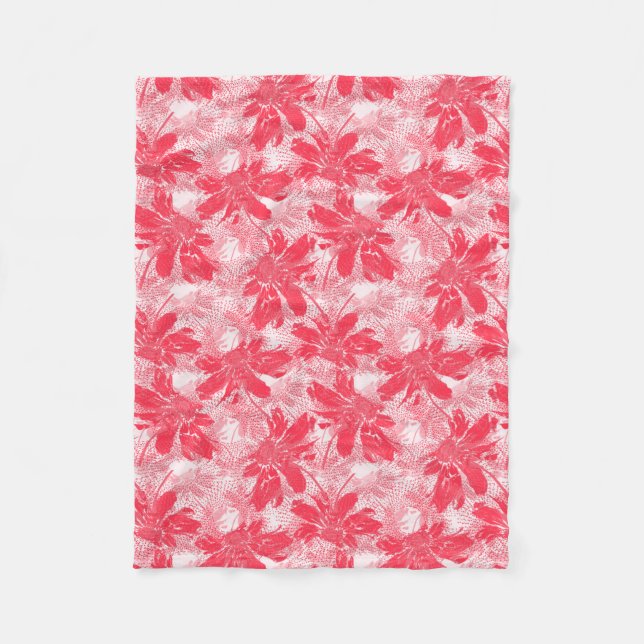 Manta Polar Flores rojas en blanco. (Anverso)