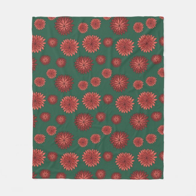 Manta Polar Flores rojas en un fondo verde (Anverso)