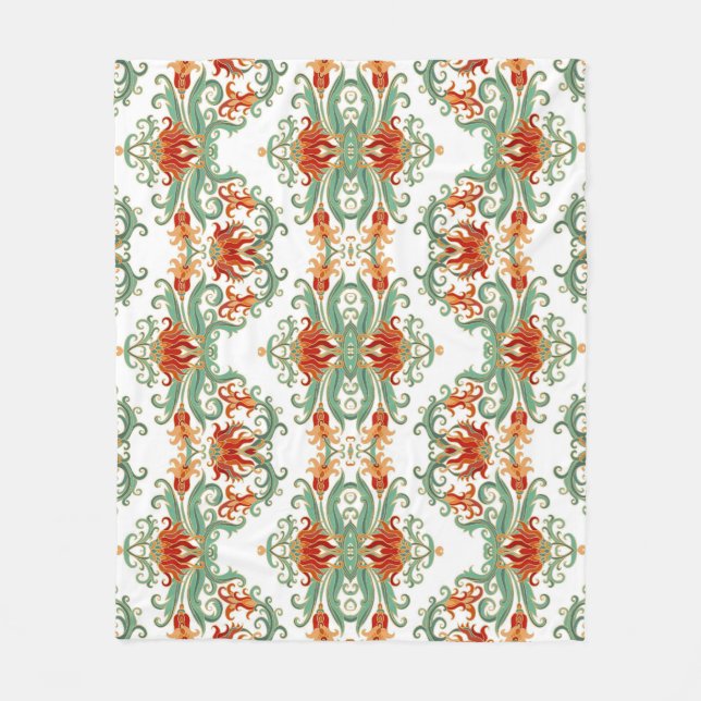 Manta Polar Flores rojas estilo chino ornamental (Anverso)