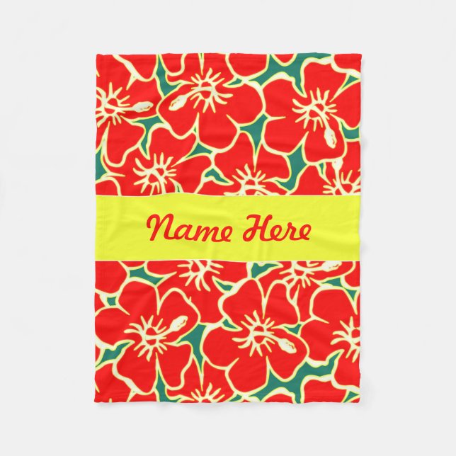 Manta Polar Flores rojas hibiscus tropical hawaiana (Anverso)